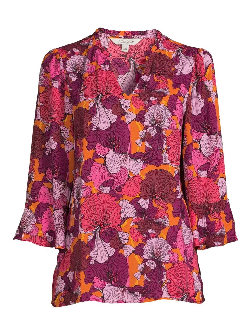 2) The Pioneer Woman Ruffle Neck Blouse with Flounce Sleeves