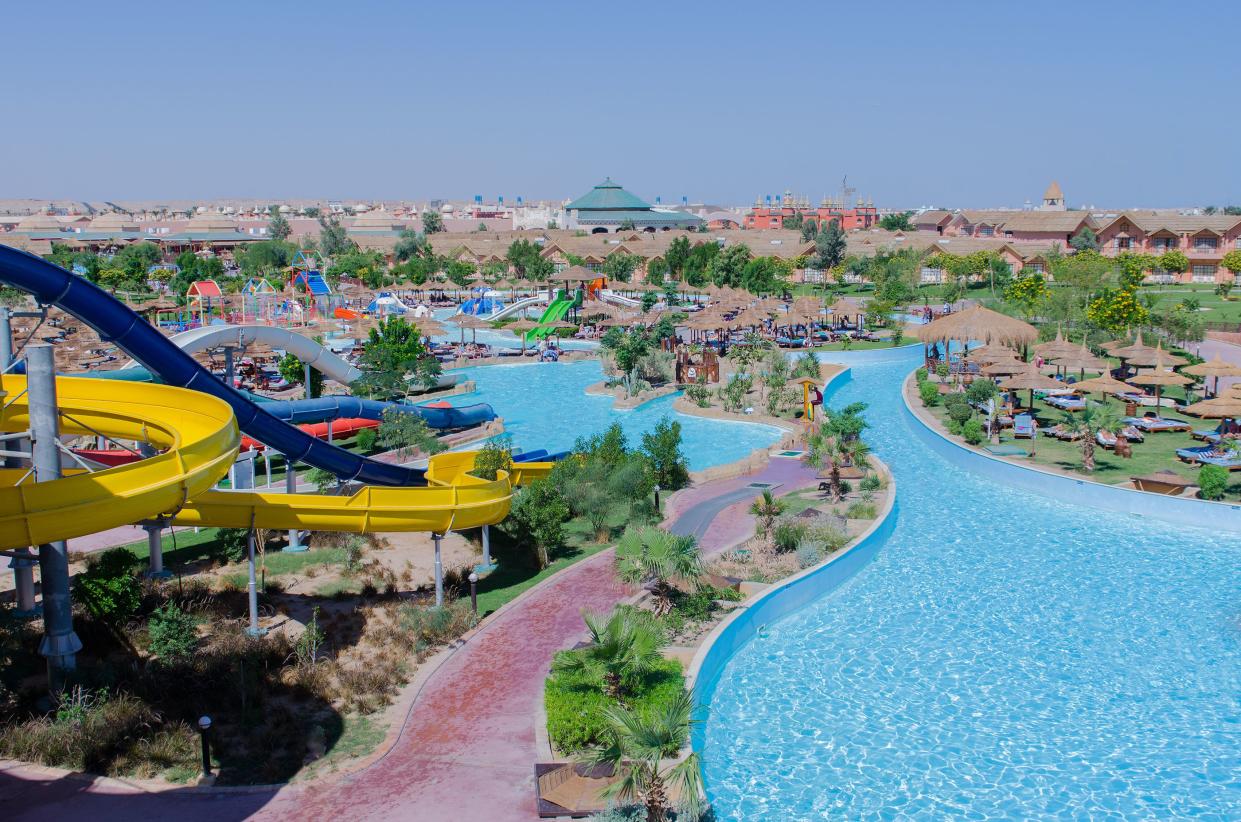 top view on hills in an aquapark at the sea in Egypt