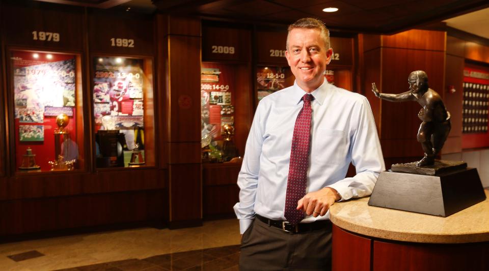 Greg Byrne is shown inside the Mal Moore Athletic Facility on Nov. 6, 2017. Byrne has served as director of athletics at the University of Alabama and Mississippi State.