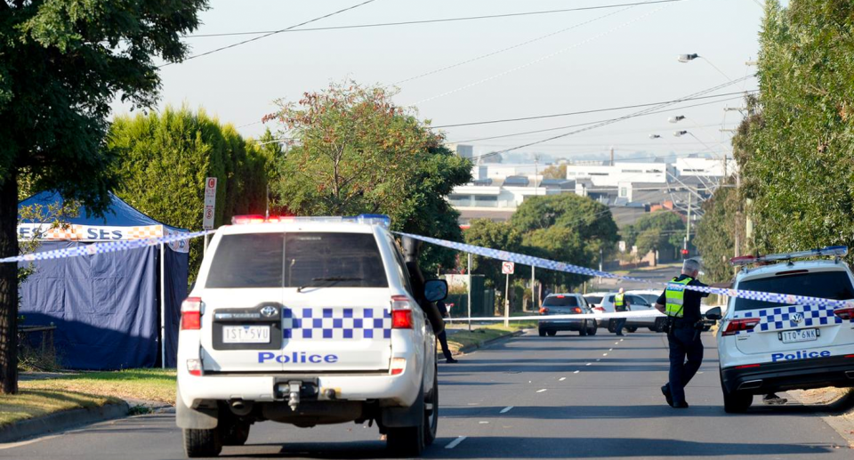 The scene on Preston Street in Melbourne where a man plunged to his death from a hot air balloon. 