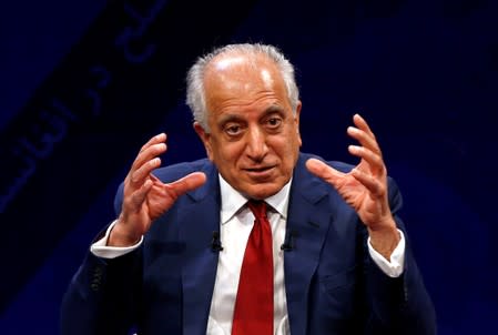 FILE PHOTO: U.S. envoy for peace in Afghanistan Zalmay Khalilzad speaks during a debate at Tolo TV channel in Kabul