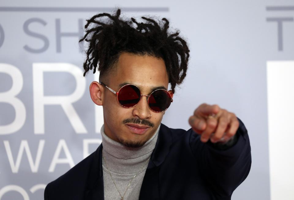 Jordan Stephens poses for photographers upon arrival at Brit Awards 2020 in London, Tuesday, Feb. 18, 2020.(Photo by Vianney Le Caer/Invision/AP)