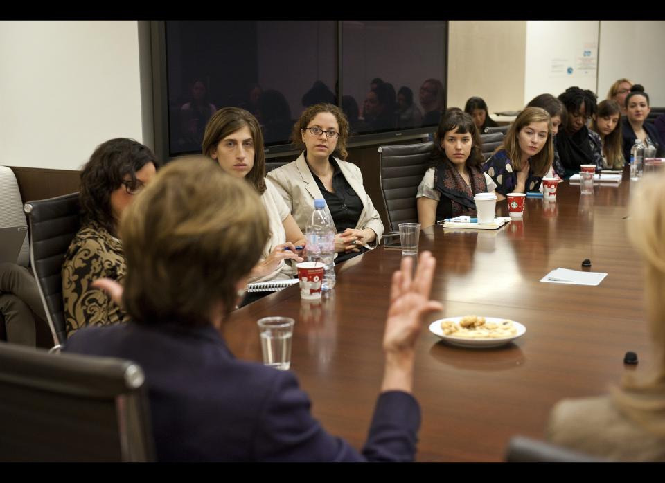 Nancy Pelosi meets with the AOL Huffington Post Media Group and it's editor-in-chief Arianna Huffington at the AOL Headquarters in New York Thursday Nov. 10, 2011. (Damon Dahlen, AOL)