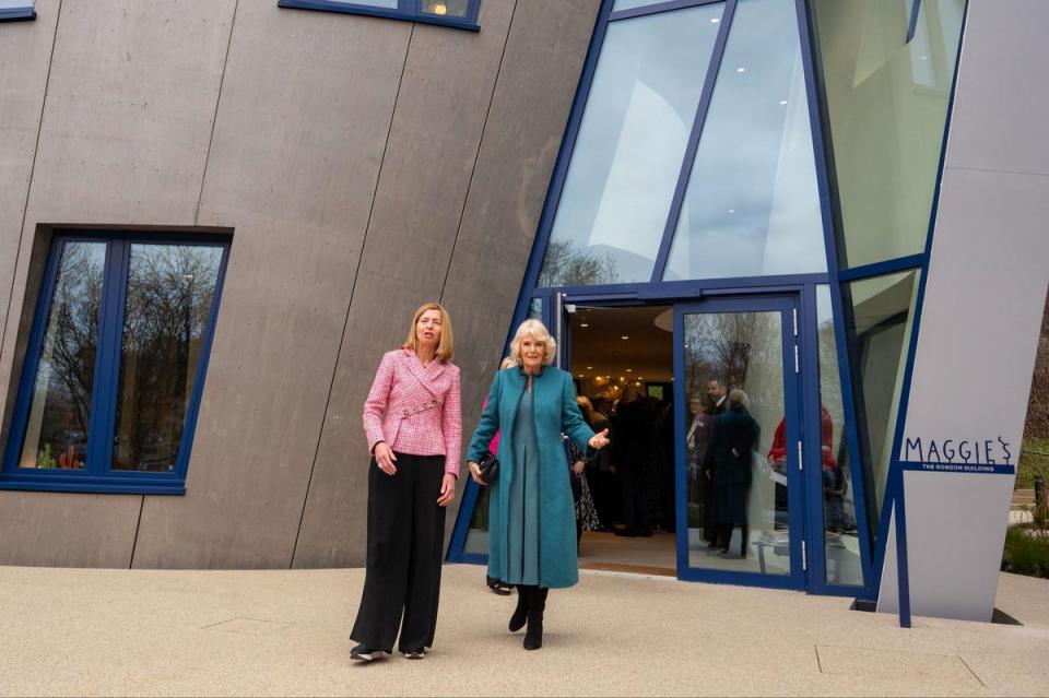 Queen Camilla (right) with Maggie's Royal Free Chief Executive, Dame Laura Lee (PA)