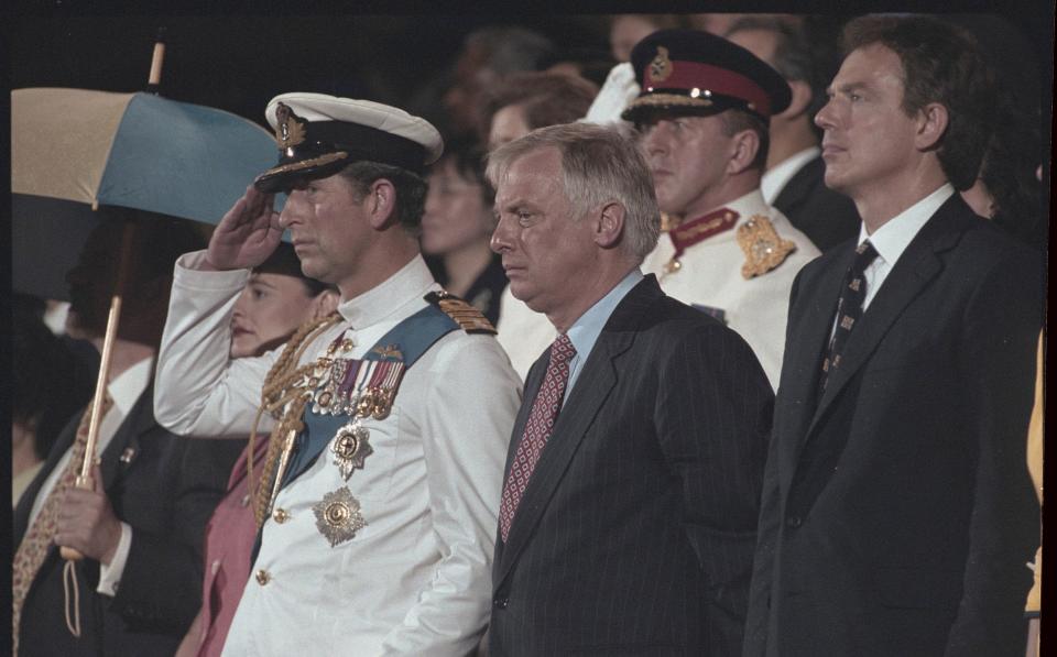 Prince Charles, Former Governor Chris Patten, and Prime Minister Tony Blair at the 1997 Hong Kong Handover Ceremony - Peter Turnley/Corbis/VCG via Getty Images