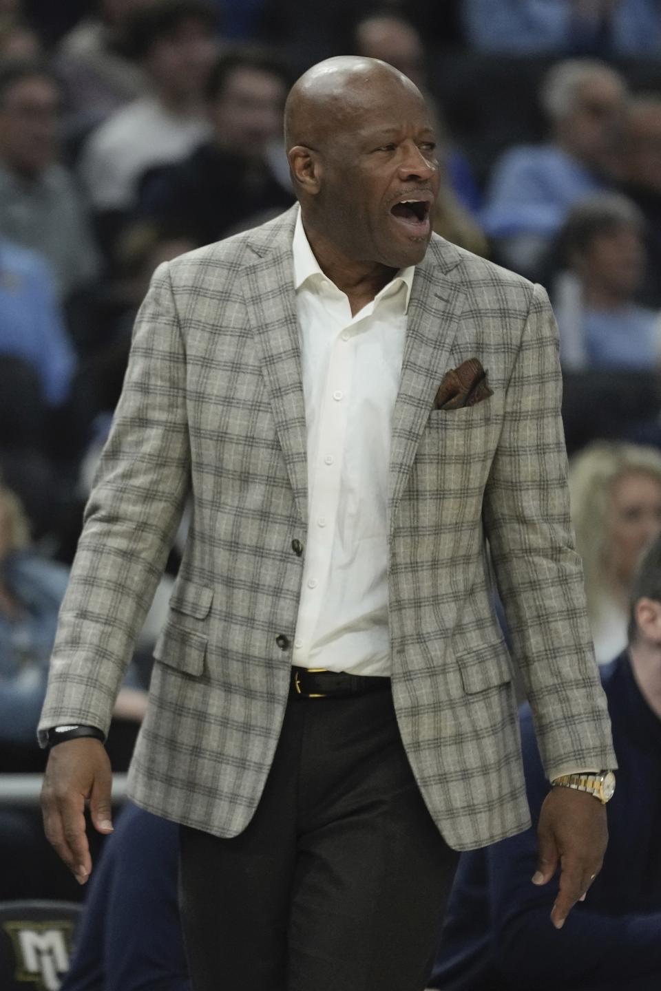 St. John's head coach Mike Anderson reacts during the first half of an NCAA college basketball game Saturday, March 4, 2023, in Milwaukee. (AP Photo/Morry Gash)