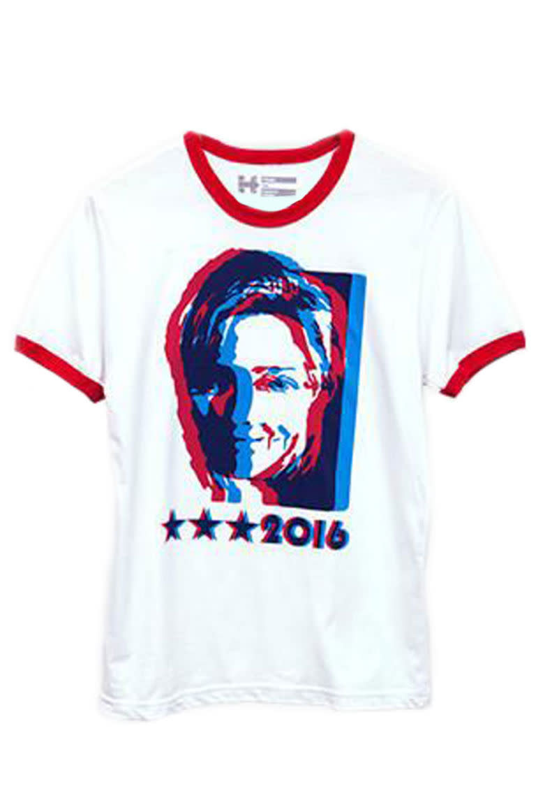 <p><strong>Marc Jacobs</strong> Hillary Clinton t-shirt, $45, <a rel="nofollow noopener" href="https://shop.hillaryclinton.com/products/marc-jacobs-tee" target="_blank" data-ylk="slk:hillaryclinton.com;elm:context_link;itc:0;sec:content-canvas" class="link ">hillaryclinton.com</a>.</p>