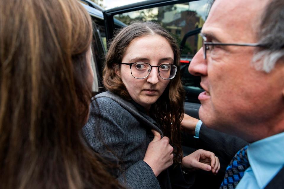 Caroline Ellison, former CEO of Alameda Research founded by Sam Bankman-Fried, exits Manhattan federal court after testifying (Copyright 2023 The Associated Press. All rights reserved.)