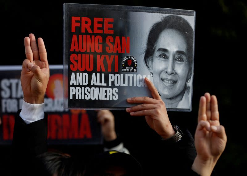 FILE PHOTO: Protest marking the second anniversary of Myanmar's 2021 military coup outside Myanmar Embassy, in Tokyo
