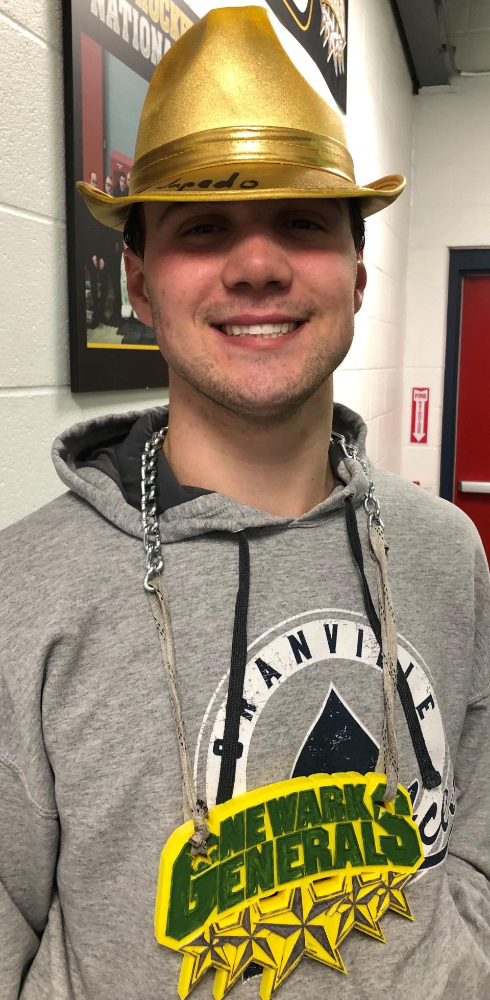 Granville senior Matt Chaykowski won player of the game Thursday for the Newark Generals on Senior Night, scoring the first two goals of a 4-1 win against Westerville at Reese Ice Arena.