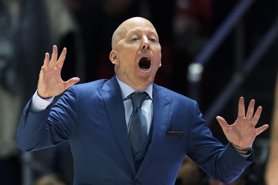 UCLA coach Mick Cronin shouts during the second half of the team's NCAA college basketball game against Utah on Thursday, Jan. 20, 2022, in Salt Lake City. (AP Photo/Rick Bowmer)