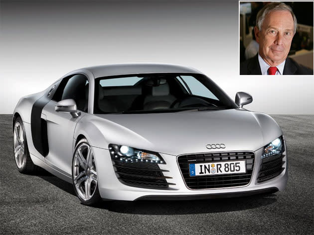 Financial data tycoon Michael Bloomberg drives an Audi R8.