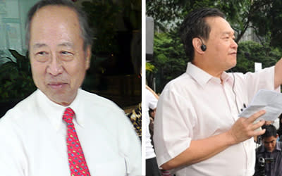 Dr Tan Cheng Bock (left) has no plans to step out of the Presidential race even if approached by Tan Kian Lian (right). (Yahoo/AFP photo)