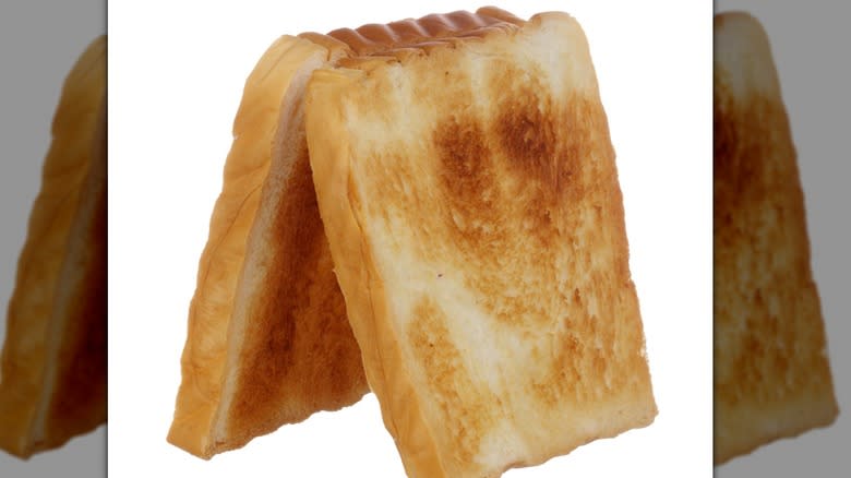 Two pieces of tented toast