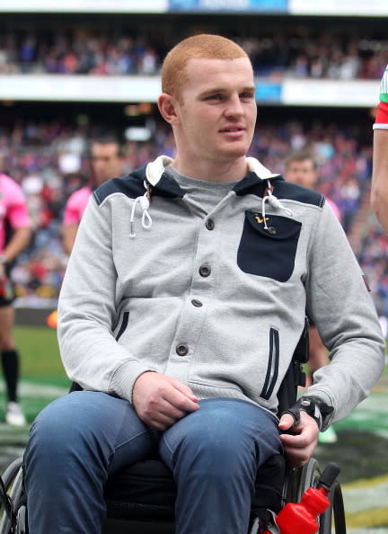 Alex McKinnon in attendance at the Knights v Titans match.