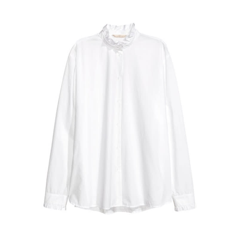 <a rel="nofollow noopener" href="http://rstyle.me/n/b3sa5hjduw" target="_blank" data-ylk="slk:Shirt with Ruffled Collar, H&M, $50;elm:context_link;itc:0;sec:content-canvas" class="link ">Shirt with Ruffled Collar, H&M, $50</a><ul> <strong>Related Articles</strong> <li><a rel="nofollow noopener" href="http://thezoereport.com/fashion/style-tips/box-of-style-ways-to-wear-cape-trend/?utm_source=yahoo&utm_medium=syndication" target="_blank" data-ylk="slk:The Key Styling Piece Your Wardrobe Needs;elm:context_link;itc:0;sec:content-canvas" class="link ">The Key Styling Piece Your Wardrobe Needs</a></li><li><a rel="nofollow noopener" href="http://thezoereport.com/beauty/hair/zoe-kravitz-platinum-hair/?utm_source=yahoo&utm_medium=syndication" target="_blank" data-ylk="slk:Zoë Kravitz Just Debuted A Major Hair Transformation;elm:context_link;itc:0;sec:content-canvas" class="link ">Zoë Kravitz Just Debuted A Major Hair Transformation</a></li><li><a rel="nofollow noopener" href="http://thezoereport.com/entertainment/celebrities/taylor-swift-groping-deposition/?utm_source=yahoo&utm_medium=syndication" target="_blank" data-ylk="slk:Taylor Swift's Sexual Assault Deposition Has Been Released, And It's Very Disturbing;elm:context_link;itc:0;sec:content-canvas" class="link ">Taylor Swift's Sexual Assault Deposition Has Been Released, And It's Very Disturbing</a></li></ul>