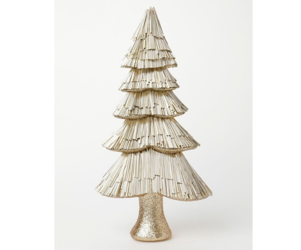 Luxe Styrofoam Pine Tinsel Table Tree Decoration- Champagne. Photo: Myer