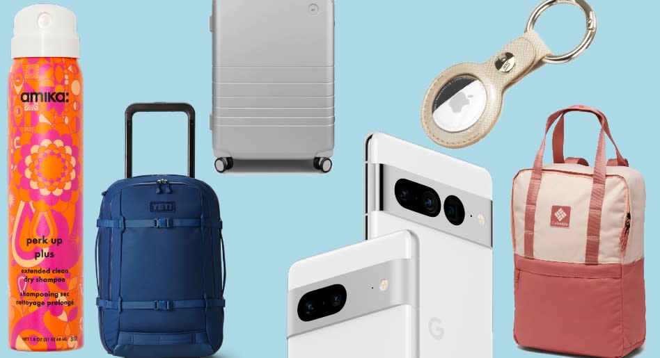 Help the jetsetter in your life travel with ease with these 19 gifts. (Images via amika, YETI, Monos, Google, Columbia and Lowe's)