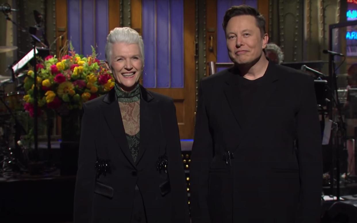 Elon Musk hosting Saturday Night Live, joined by his mother Maye - YouTube/NBC