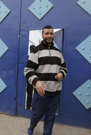 Younes Abdurrahman Chekkouri, a former Guantanamo detainee from Morocco, is seen after he was released on bail from Sale Jail, near the city of Rabat, February 11, 2016. REUTERS/Stringer