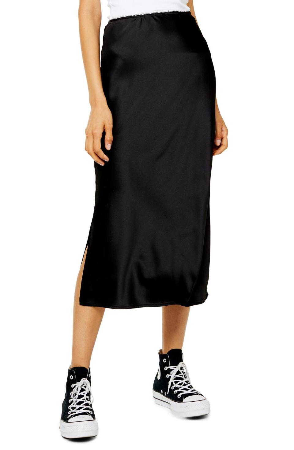 Topshop Slit Bias Cut Satin Midi Skirt