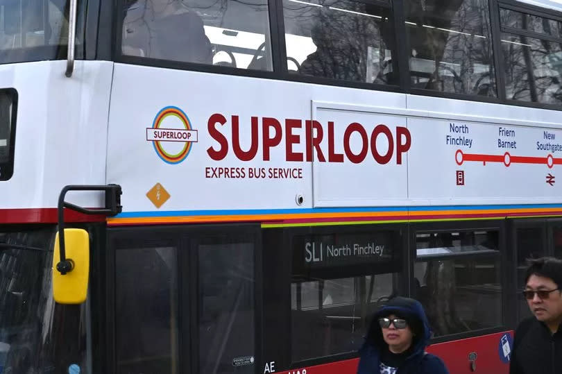 A close up view of a Superloop double decker bus