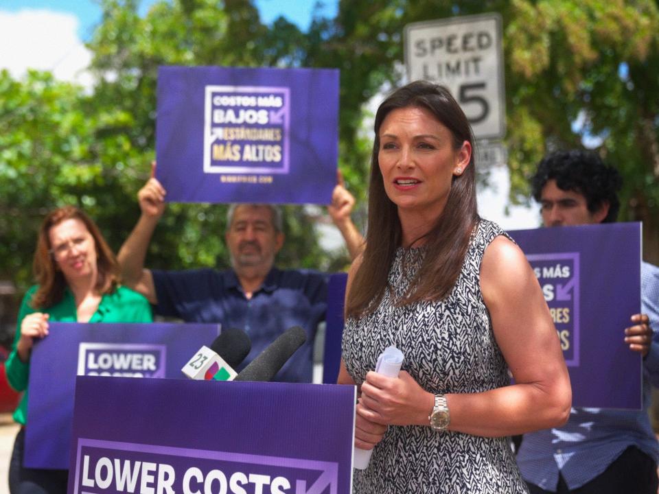 Democratic gubernatorial candidate Nikki Fried held a press conference about her affordable housing plan on April 11, 2022, in Little Havana, Florida.