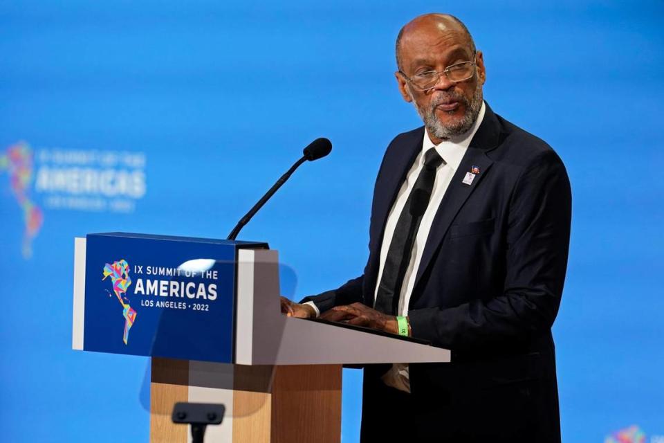 Haitian Prime Minister Ariel Henry speaks during a plenary session at the Summit of the Americas, Friday, June 10, 2022, in Los Angeles.