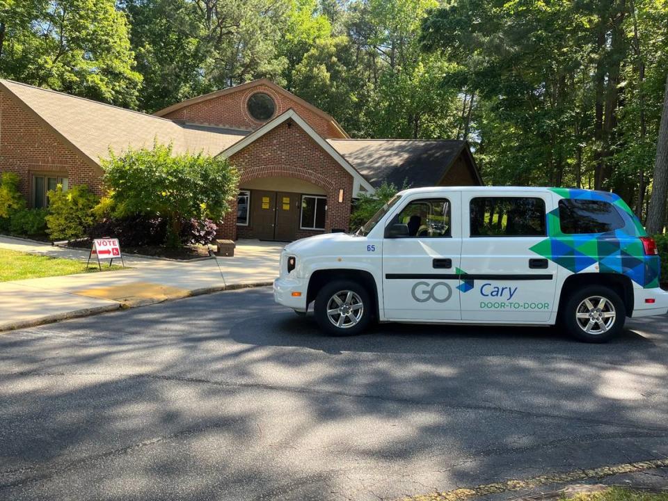 Voters at Sha’arei Shalom Congregation in Cary arrived to the polling place by motorcycle, bicycle, car and GoCary Door to Door, a paratransit option for people with disabilities and/or Cary residents 60 and older.