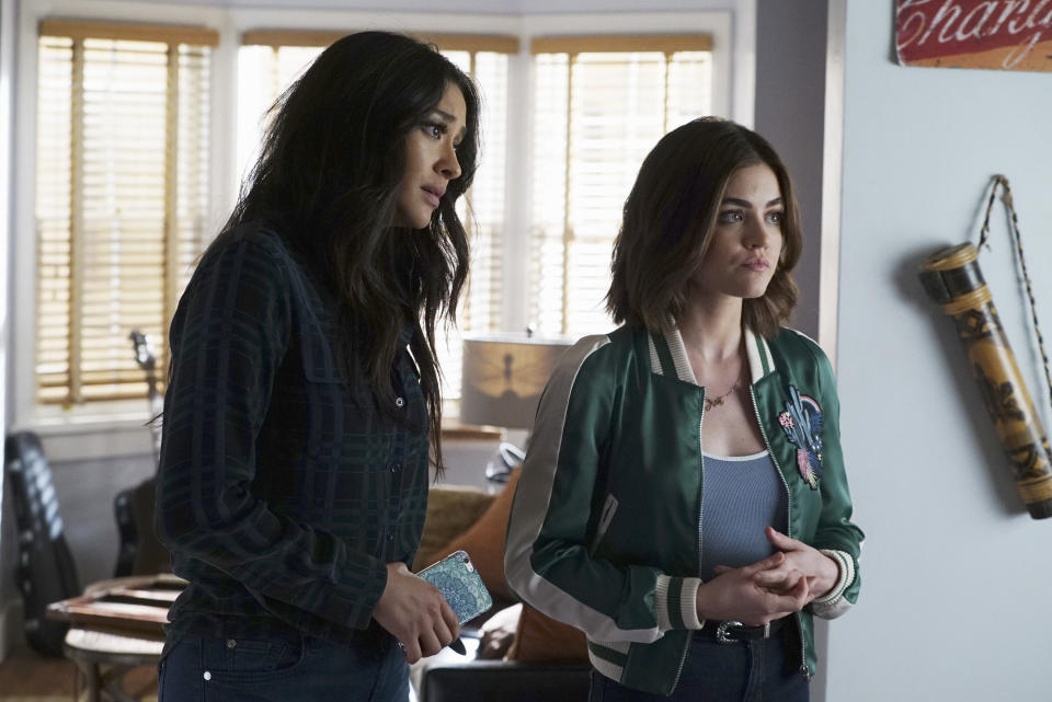 Shay Mitchell and Lucy Hale in <em>Pretty Little Liars</em>. (Photo: Freeform/Eric McCandless)