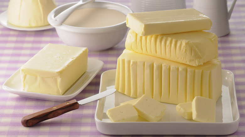 Butter and a knife on a tray