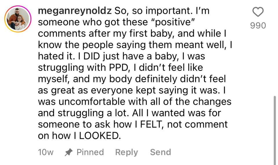 Screenshot of an Instagram comment