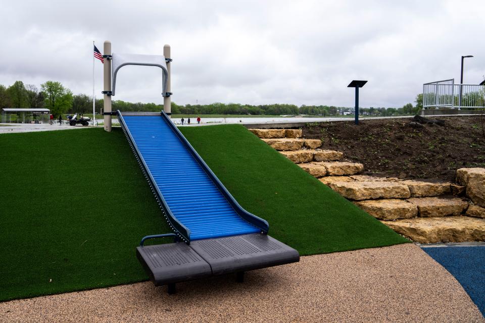 A slide at North Shore Recreation Area at Easter Lake Park on Thursday, May 2, 2024, in Des Moines.