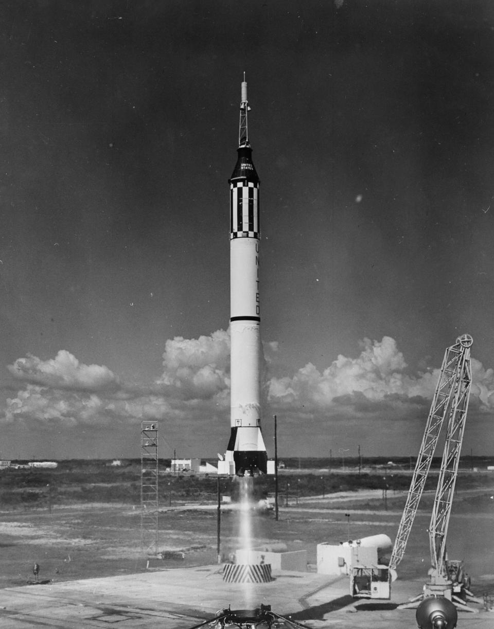 5 May 1961:  Launch of the United States' first manned spaceflight, a sub-orbital mission with astronaut Alan B. Shephard Jr on the Mercury-Redstone MR 3 from Cape Canaveral, Florida, USA. (Getty Images)