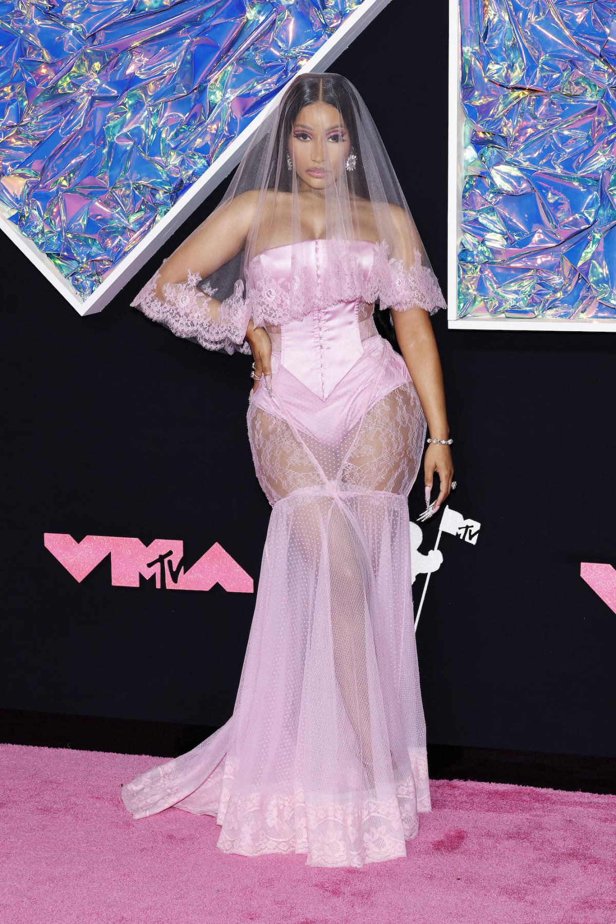 Nicki Minaj Is a Barbie Bride in Lacy Gown at the 2023 MTV Video Music