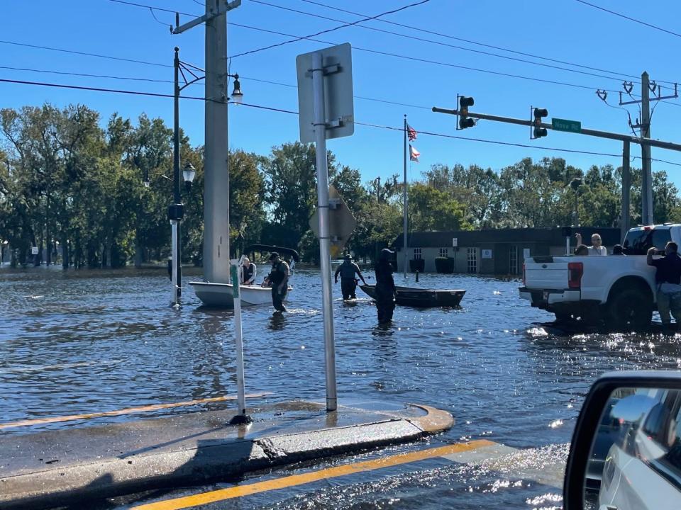 Boats became necessary to rescue people in the Daytona Beach neighborhoods east of Nova Road after Hurricane Ian dumped 17 inches of rain on the area at the end of September. (City of Daytona Beach)