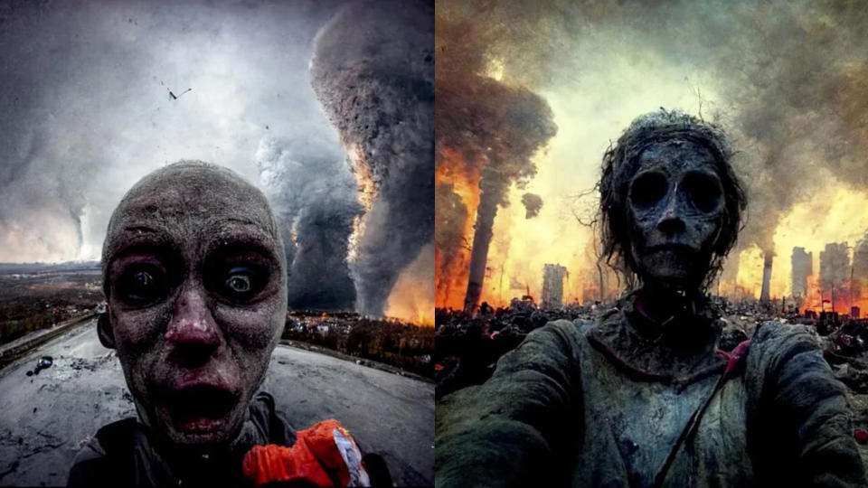 Midjourney AI image generator's prediction of the 'last selfie ever taken.'