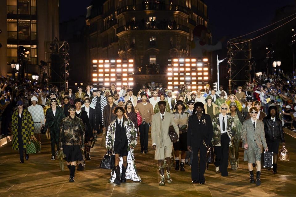 The final walk at Pharell Williams' debut for Louis Vuitton, shown during Paris Fashion Week Men's Spring 2024. <p>Photo: Launchmetrics Spotlight</p>