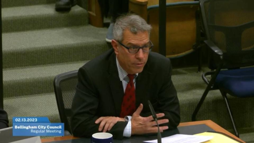 In a screen grab from video, Bellingham Mayor Seth Fleetwood speaks to the City Council on Monday, Feb. 13, at City Hall in Bellingham.