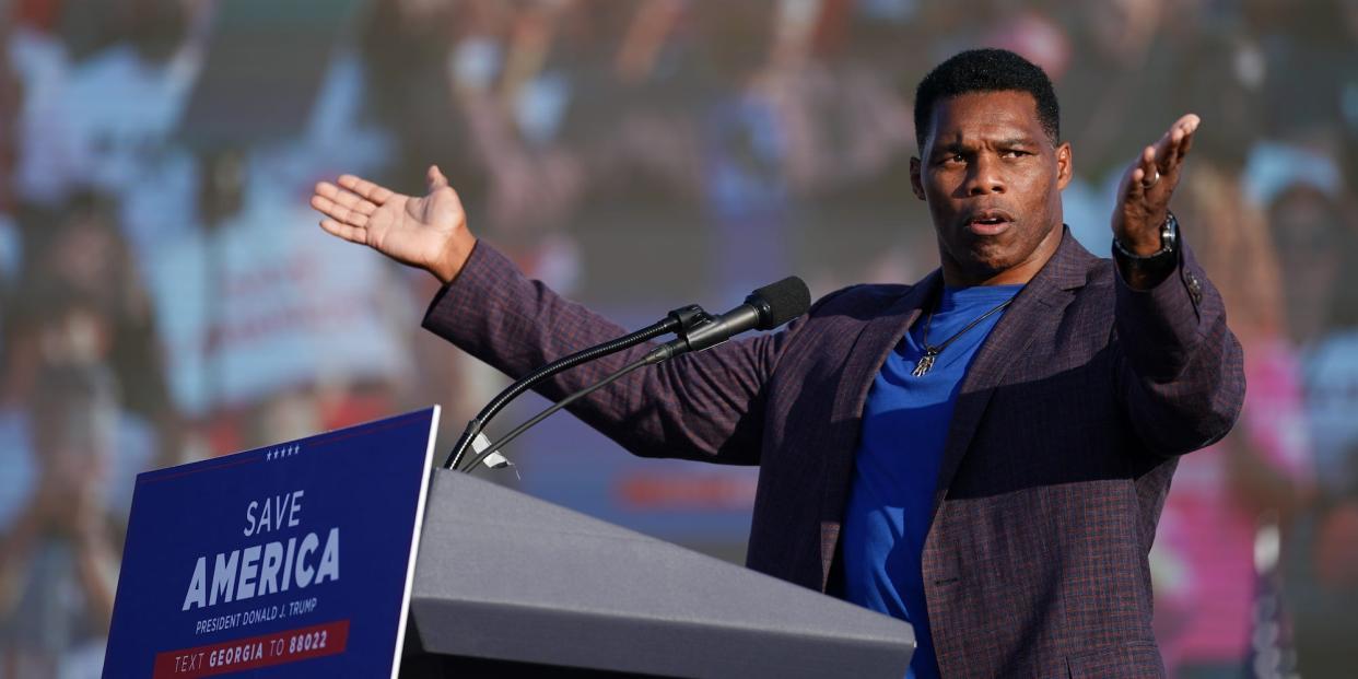 Republican Senate candidate Herschel Walker at a rally in Perry, Georgia on September 25, 2021.
