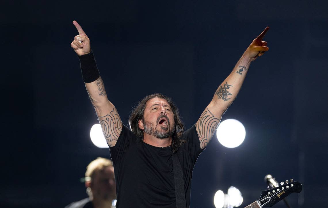 Dave Grohl and Foo Fighters in concert at Raleigh, N.C.’s Coastal Credit Union Music Park at Walnut Creek, Tuesday night, May 7, 2024. Scott Sharpe/ssharpe@newsobserver.com