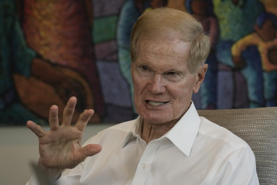 NASA Administrator Bill Nelson attends a press conference at the U.S. ambassador's residence, in Mexico City, Tuesday, April 23, 2024. Nelson and Deputy Administrator Pamela Melroy, both former astronauts, spent two hours chatting with President Andrés Manuel López Obrador Tuesday. (AP Photo/Marco Ugarte)
