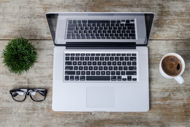 workspace on wood table