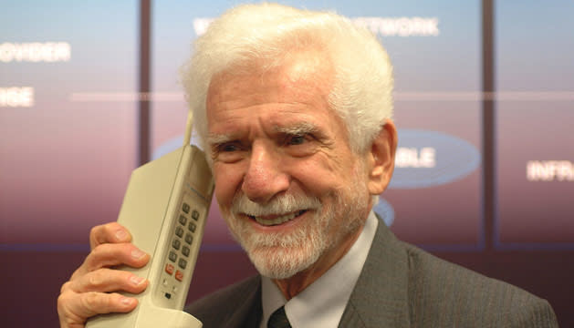 Marty Cooper with the Motorola DynaTAC 8000x—the first mobile phone.