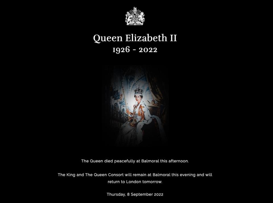 Queen Elizabeth II death, Royal Family website