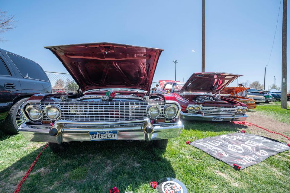 Rows of lowriders and other custom vehicles line Ray Aguilera Park during the annual Cinco de Mayo celebration on Friday, May 5, 2023.