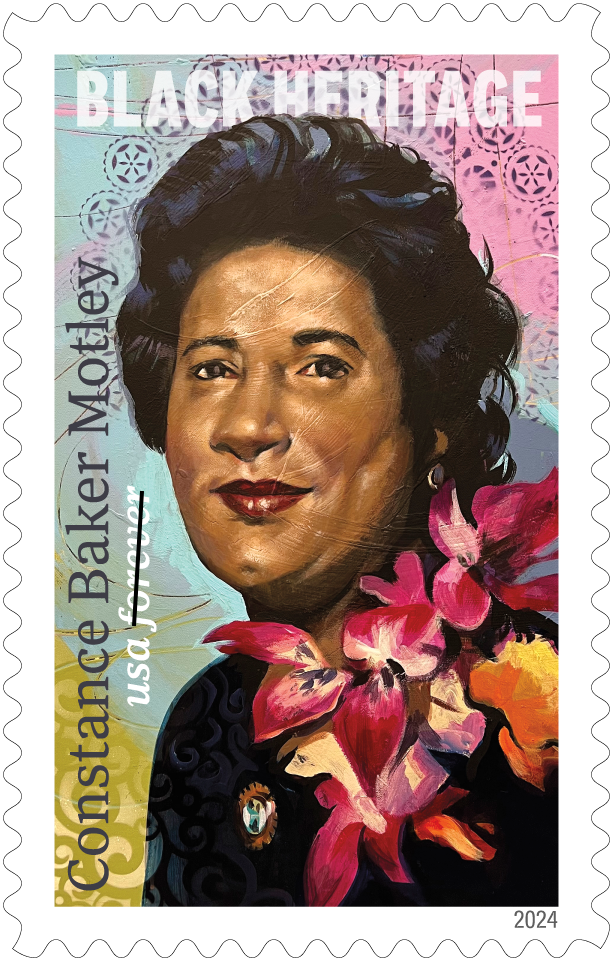 The U.S. Postal Service revealed dozens of stamp designs for 2024 on Oct. 23. This stamp depicts Constance Baker Motley (1921-2005), the first Black woman known to have argued a case before the U.S. Supreme Court and the first to serve as a federal judge.