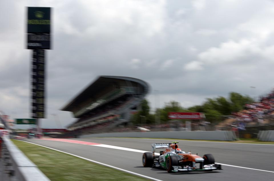 Force India's Adrian Sutil during third practice at the Circuit de Catalunya, Barcelona.