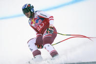 Austria's Matthias Mayer gets to the finish area after completing an alpine ski, men's World Cup downhill, in Kitzbuehel, Austria, Sunday, Jan. 24, 2021. (AP Photo/Giovanni Auletta)