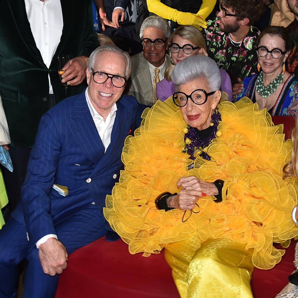 Tommy Hilfiger with Iris Apfel at her 100th-birthday party at Central Park Tower on September 09, 2021.